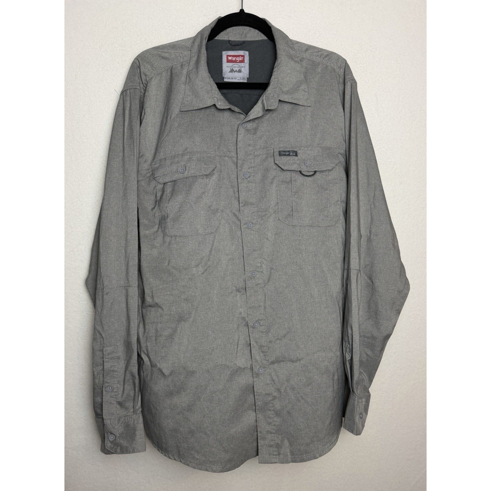 Wrangler Outdoor Series Men's Long Sleeve Button Up Shirt Size XL Gray Vent Mesh